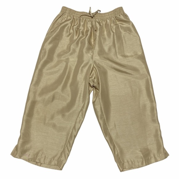 MAGGIE Sweet Champagne Colored Short Sleeve Satin Pajama Top & Bottom Set - Picture 7 of 13